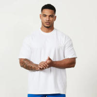 Camiseta De Algodón Oversized Para Hombres Verano De Hombros Caídos Manga Corta Suelta Para Gimnasio Fitness Ropa Deportiva Casual - details 1