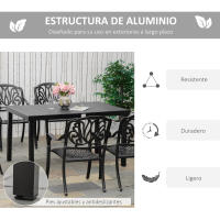 Outsunny Mesa de Jardín Rectangular para 6 Personas Mesa de Comedor Exterior 140x90x74 cm con Encimera de Listones y Estructura de Aluminio para Terraza Balcón Negro - details 3