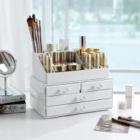 Organizador de maquillaje de acrílico blanco, con 4 cajones, para baño o dormitorio, ideal para pintalabios, joyas y esmalte de uñas - details 1