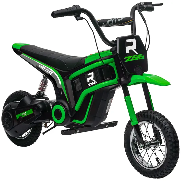 HOMCOM Moto eléctrica infantil, Moto infantil 24V con bocina, ligera, Vehículo infantil con acelerador giratorio, 8-16 km/h, Para 8-12 años, Verde - 1