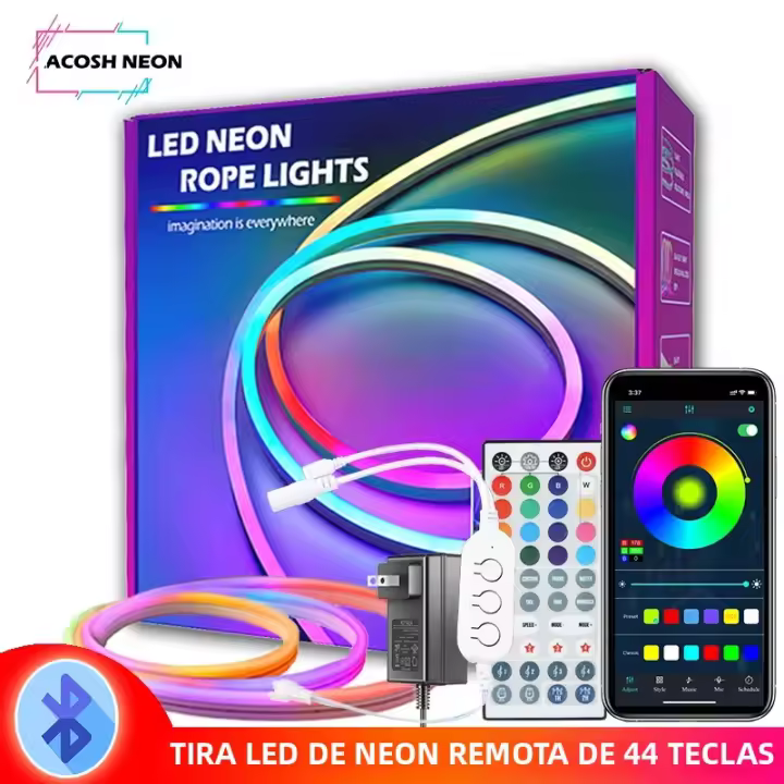 Luz De Neón RGBIC De 10M/32.6ft Con Control Remoto De 44 Botones Y Silicón Para Decoración De Hogar Y Dormitorio Luz LED Cambiante - 1