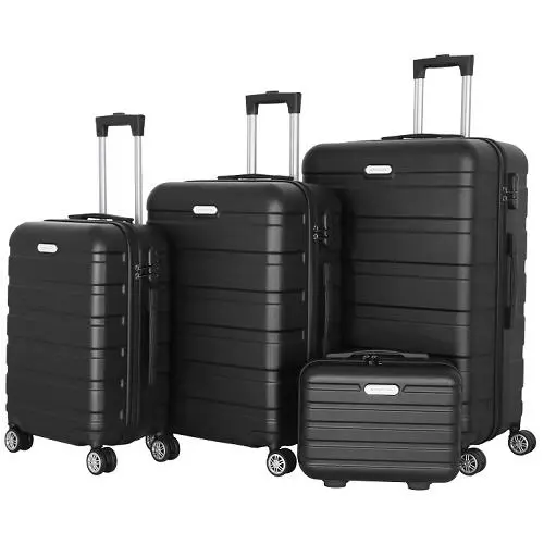 Royalty Line ® Rl-tsc4 Set de 4 Maletas rígidas, Juego Maleta Trolley Cerraduras numéricas, 4 Ruedas ABS Carcasa rígida asa telescópica S-M-L-XL  -NEGRO - 1