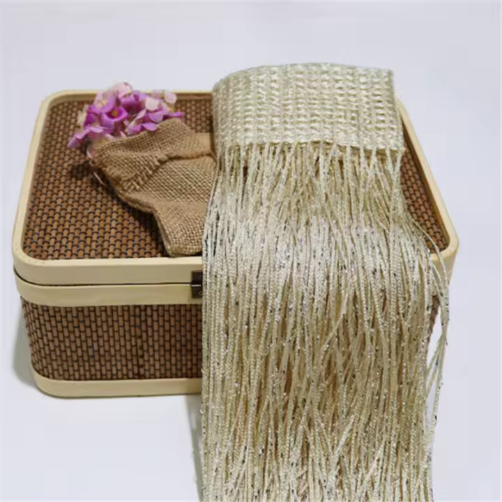 Cortina De Puerta Con Glitter Y Ribbons Plateados Tassel Luminosa Para Decoración De Habitaciones Y Ventanas Moderno Polyester - 1