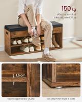 Banco zapatero con asiento acolchado, resistente, 3 estantes, tapa abatible, marrón o blanco, perfecto para pasillo o habitación - details 8