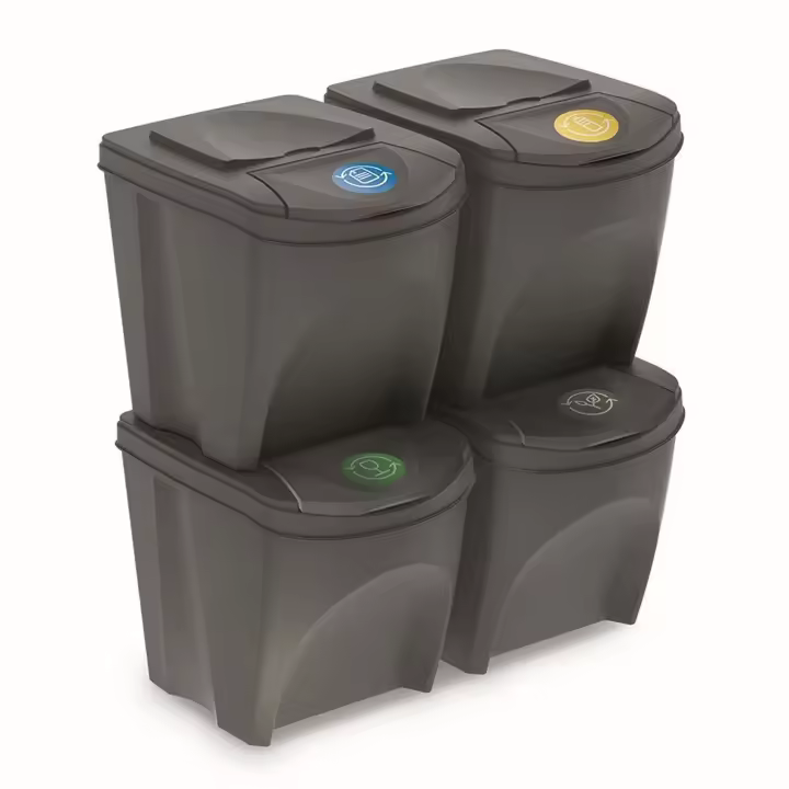 Juego de 4 cubos de reciclaje 100L PROSPERPLAST Sortibox de plastico en color gris - 1