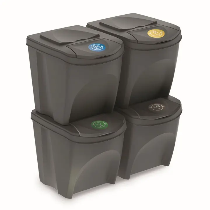 Juego de 4 cubos de reciclaje 100L PROSPERPLAST Sortibox de plastico en color gris - 1
