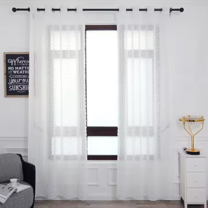 Shoppe house - Cortina Translúcida para Salón Dormitorio de 140x260cm, Visillo Blanco con diseño de Recorte, Tejido de Gasa Fina composición 100% Poliéster - 1