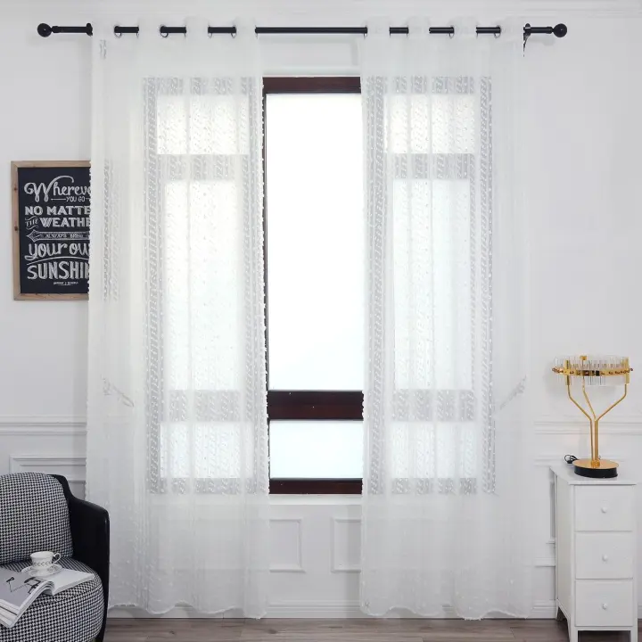 Shoppe house - Cortina Translúcida para Salón Dormitorio de 140x260cm, Visillo Blanco con diseño de Recorte, Tejido de Gasa Fina composición 100% Poliéster - 1