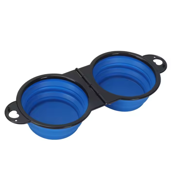 Tazón De Alimentación Plegable Para Mascotas 2 En 1 Portátil Para Viajes Doble Cuenco Para Perros Y Gatos Suministros De Mascotas - 1