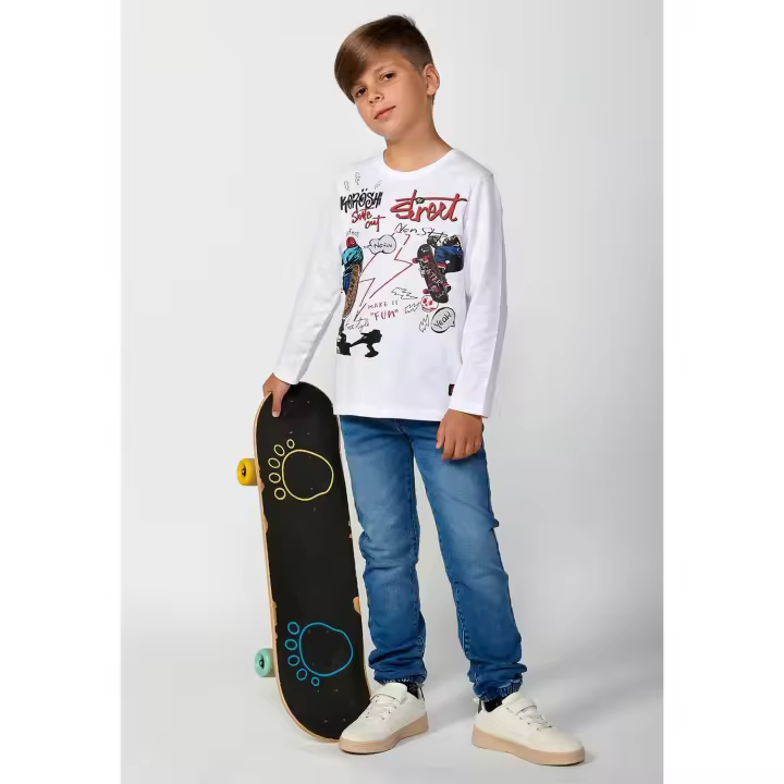Koroshi Camiseta de manga larga de Algodón y cuello redondo con Estampado delantero de Color Blanco para Niño - 1