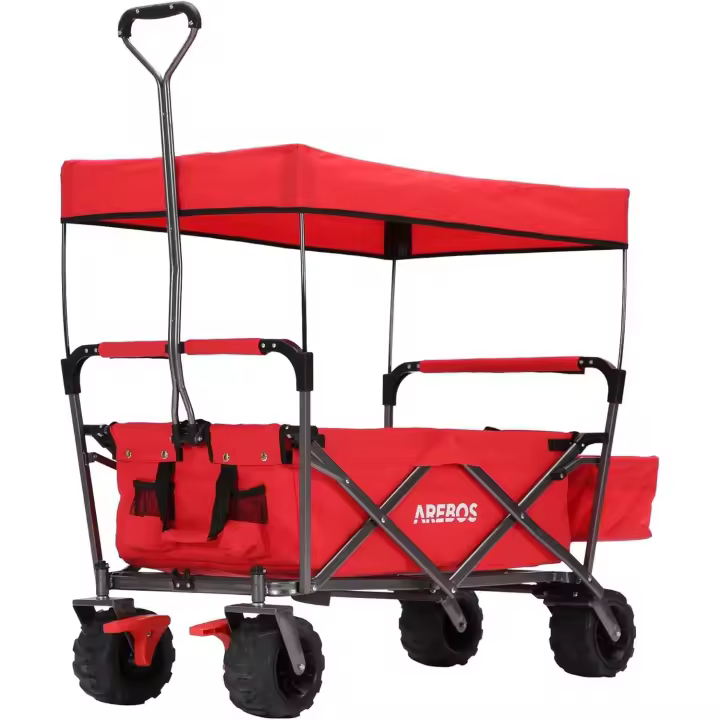 AREBOS Carro de Mano con Techo Plegable y Bolsa XXL | Ruedas Giratorias de 360° - 1