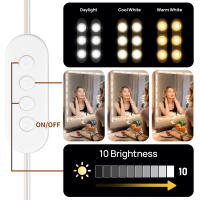 Espejo De Maquillaje LED Con Luces De Vestíbulo USB Para Baño Iluminación De Escritorio Ajustable Brillo Y Temperatura De Color - details 2