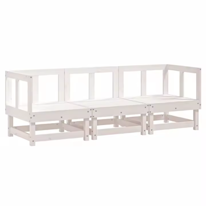 Juego de muebles de Jardín 3 pzas Madera maciza de Pino Blanco - 1