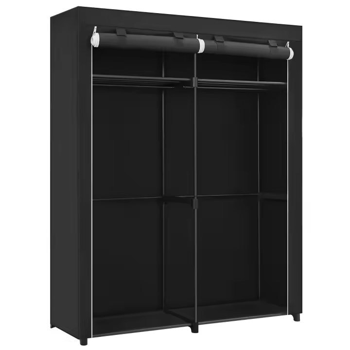 SONGMICS Armario de Tela, Armario Portátil con Barras para Colgar, Perchero, Plegable, Guardarropa, para Dormitorio, Estudio, 140 x 43 x 174 cm, Gris/Negro Tinta/Violeta Lavanda - 1