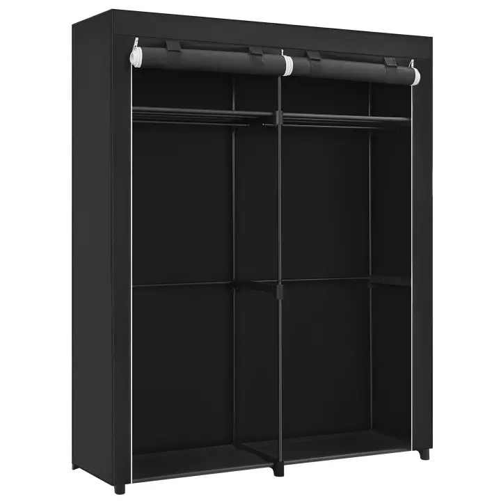 SONGMICS Armario de Tela, Armario Portátil con Barras para Colgar, Perchero, Plegable, Guardarropa, para Dormitorio, Estudio, 140 x 43 x 174 cm, Gris/Negro Tinta/Violeta Lavanda - 1