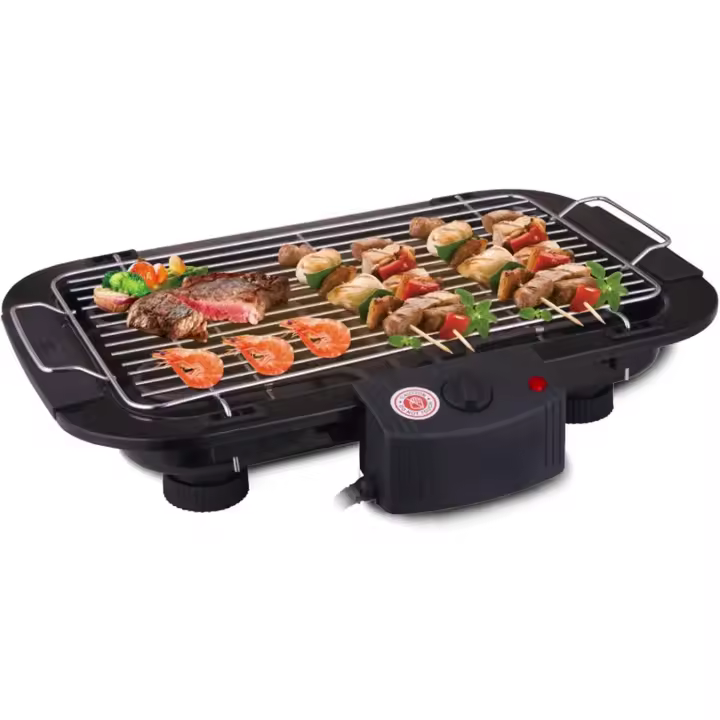 Parrilla sin Humo, Parrilla de Placa calefactora Antiadherente para el hogar, Parrilla de Barbacoa eléctrica portátil para Interiores y Exteriores, 5 ajustes de Temperatura, 2000 W. GRILL 35x48cm - 1