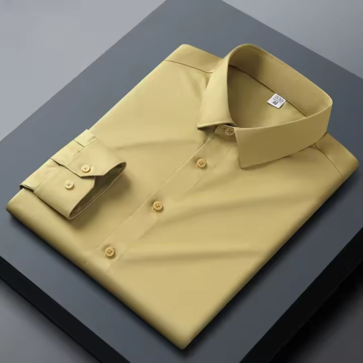 Camisa Blanca Antirroto Para Hombre Cuello Alto Manga Larga Ajustada Resistente a Las Arrugas Traje Formal Para Negocios Y Trabajo - 1