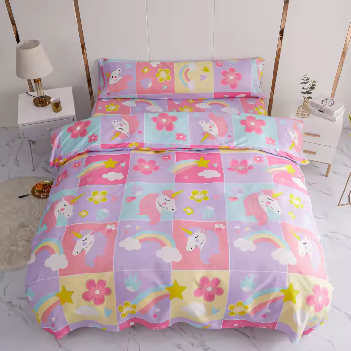 VOLARY - Juego de Sábanas 3PCS de Alta Calidad para Cama 90 - FUNDA NORDICA PARA NIÑO Y NIÑA, DISEÑO DE UNICORNION. Súper Suave, Cálido y Ligero. Ropa de Cama, Incluye  Funda de Almohada + Encimera + Bajera Ajustable - 1