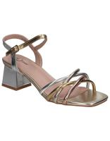 POLKA | Sandalias de tacón Polka para Mujer – Sandalias de Fiesta Color Plata y Dorado– Sandalia Evento con cierre de hebilla – Tacón color Con Tiras Doradas y Plateadas– Tacón Medio  y Cómodo –Sin Plataforma– Alta Calidad – Modelo 187 - details 1