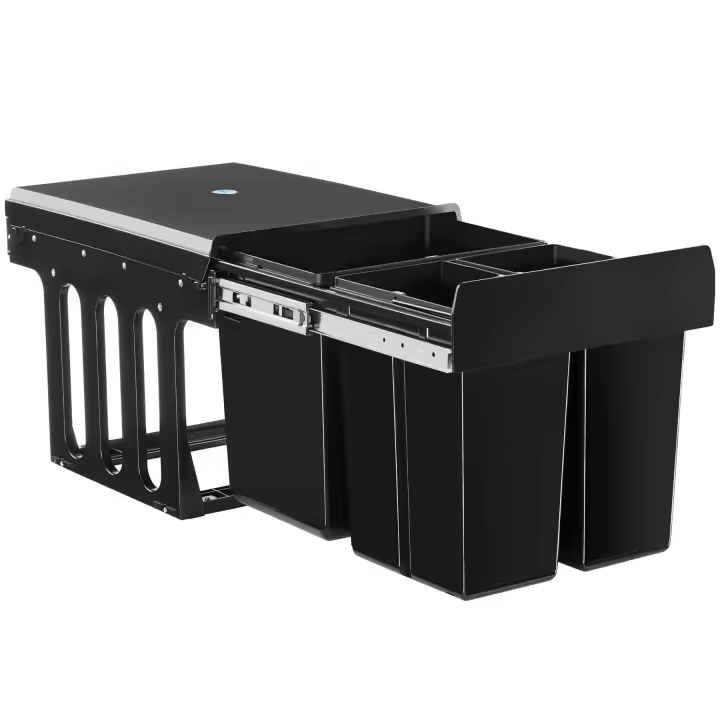 Tectake - Cubo de basura extraíble ASHLYN, guías telescópicas, Cubo de basura amplio con guías telescópicas de fácil deslizamiento, varios contenedores separados para una correcta separación de residuos, Para armarios a partir de 40 cm de ancho - 1