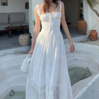 Vestido Largo Elegante De Mery Con Espalda Descubierta Y Aros En Malla Halter Sin Mangas Para Mujer Verano 2024 Sexy Y Club - details 3