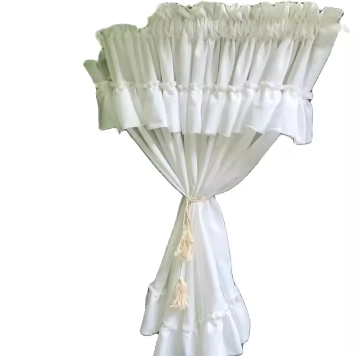 Cortinas Cortas De Tulle Blanco Color Sólido Con Cabeza Doble Para Ventanas Cocinas Armarios Decorativas No Taponadoras - 1