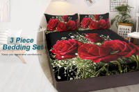 Juego De Sábanas Y Almohaderas En Negro Con Rosas Y Babasora 3 Piezas Sábanas Confortables De Poliéster Verde Y Rojo Modernas Para Cama - details 0