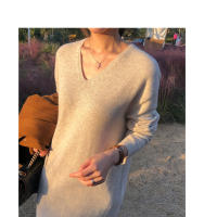 Vestido Largo De Mujer Otoño Invierno 2024 Nueva Vuelta Suéter Tejido Suéter Maxi De Cashmere Estilo Coreano Elegante - details 9