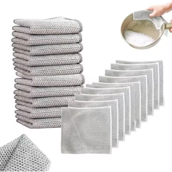 10/20pcs Paño De Limpieza Mágico Con Alambre De Plata Esponja Integrada Microfibra Gruesa Para Cocina Limpiador De Aseo - 1