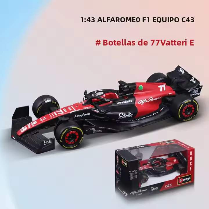 Modelo De Carrera F1 Alfa Romeo 1:43 Burago Adorno Para Niños Juguete Colección Metal Sin Batería Regalo De Navidad Bottas 77# - 1
