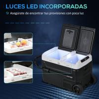 HOMCOM Nevera Compresor Portátil 40L con Doble Zona Refrigerador de Coche -20℃-20℃ 12 / 24V DC y 100-240V AC Nevera Eléctrica con Luz LED y Asa Telescópica para Caravanas Viajes 80x47,5x46,6 cm Negro - details 5