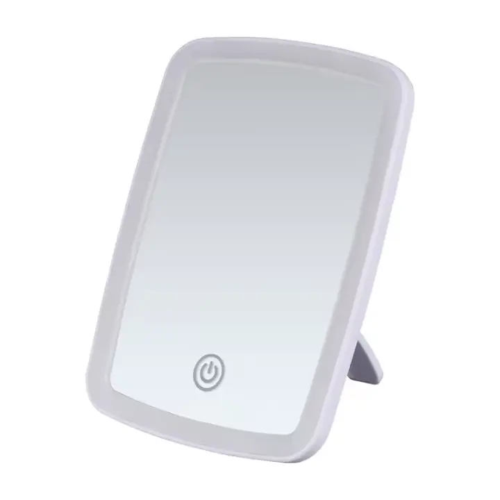 Espejo De Maquillaje LED Con Base Plegable Portátil Cuadrado Toque De Pantalla Iluminación Para Viajes Espejo De Vestíbulo - 1