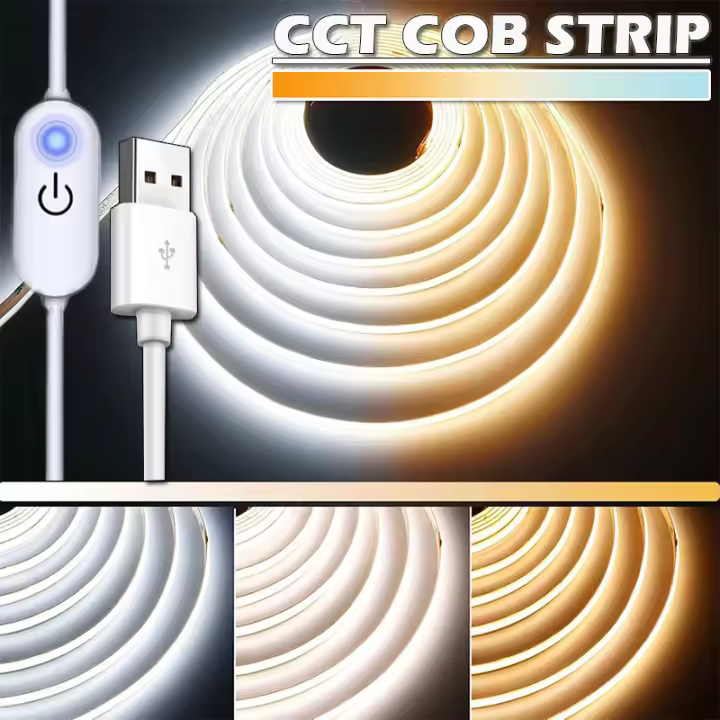Tira De LED COB 5V CCT 3000-6500K Dimmable 8mm CRI 90+ 500LEDs/M Cortable Y Flexible Para Armarios Y Hogar Luz LED Dotless - 1