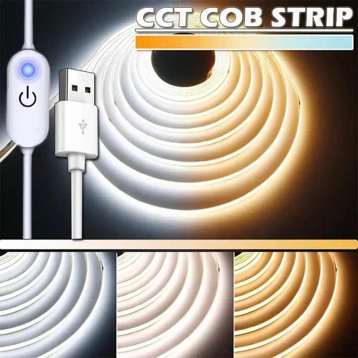 Tira De LED COB 5V CCT 3000-6500K Dimmable 8mm CRI 90+ 500LEDs/M Cortable Y Flexible Para Armarios Y Hogar Luz LED Dotless - 1