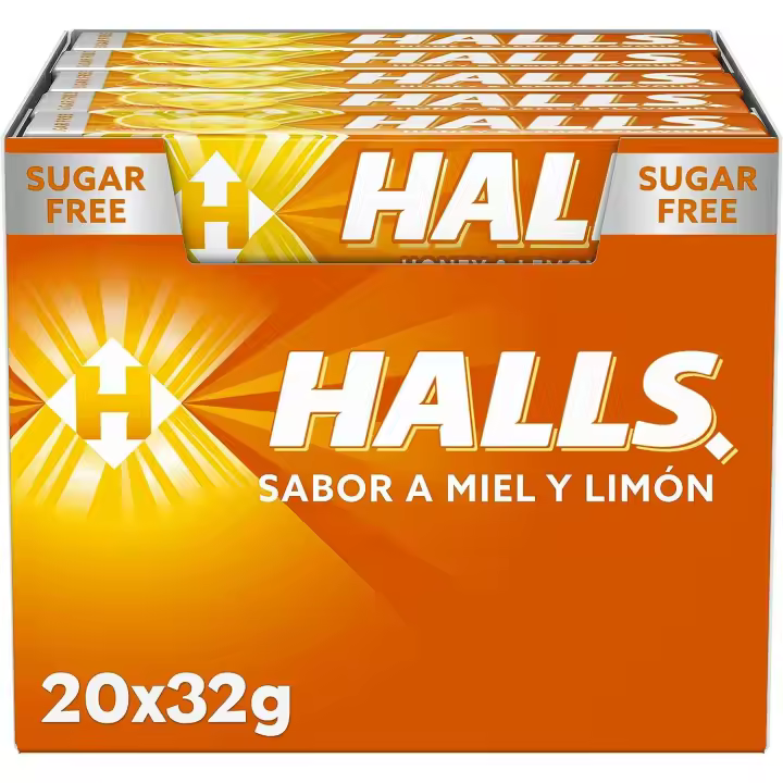 Halls Eucalipto,limon y miel,extra fuerte- original  Caramelo duro Caja con 20 Sticks de 32 g - 1