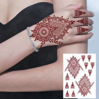 Pegatinas De Tatuaje De Henna Marrón Para Mujer Arte Corporal Temporal Impermeable Adhesivo Instantáneo Para Mano Maroon Brown - details 2