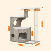 Rascador para gatos vintage de 88 cm con cueva y 3 camas, árbol de mdf con chapa de madera, poste de sisal y piel de imitación lavable - details 7