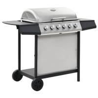 vidaXL Barbacoa portátil de gas con 6 zonas plateada acero inoxidable - details 0