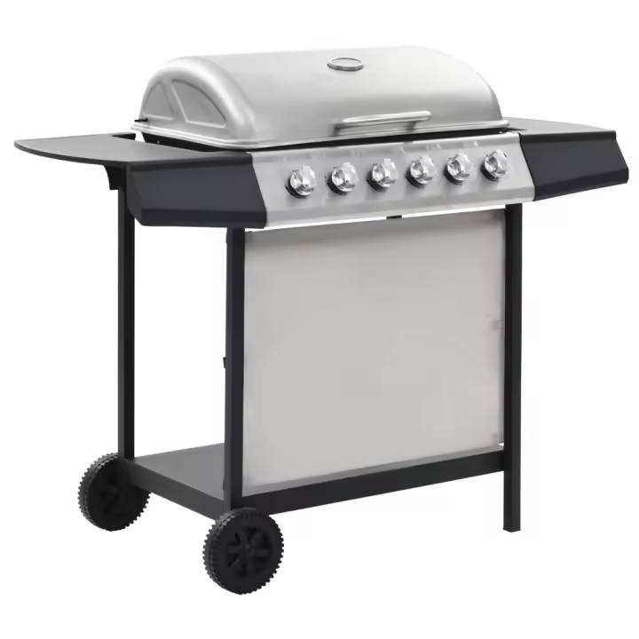 vidaXL Barbacoa portátil de gas con 6 zonas plateada acero inoxidable - 1