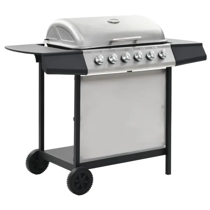 vidaXL Barbacoa portátil de gas con 6 zonas plateada acero inoxidable - 1