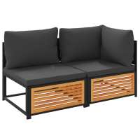 vidaXL Sofá de jardín 2 plazas con cojines madera maciza de acacia Antracita, Crema, Conjunto Terraza Muebles Jardín Exterior Juego de Muebles de jardín Mueble Jardín Exterior Muebles de Salon Exterior - details 0