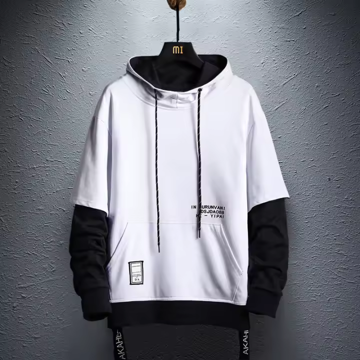 Sudadera De Moda Casual Para Hombre Con Capucha Patchwork Y Block Color Estilo Hip Hop Suéter De Calle Completo De Poliéster Para Todas Las Estaciones - 1
