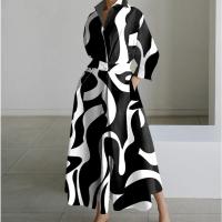Vestido Casual De Mujer Tallas S-2XL Manga Larga Cuello En V Con Cinturón Estilo Fashionable Poliéster Solido Y Estampado Para Comunicación Y Vacaciones - details 2