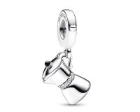 PANDORA Adorno Moka Maceta Esterlina Plato con Circonita Clara y Esmalta Negro 792679 Marca C01, Viene con embalaje de Caja de regalo original. - details 0