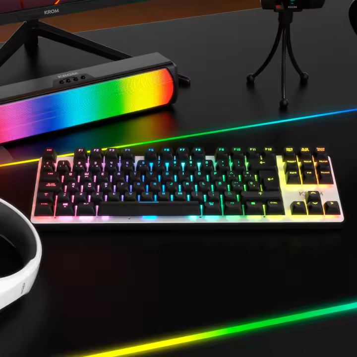 KROM Kernel Pro - Teclado Gaming mecánico RGB 18 Efectos, Bluetooth 5.3, 2,4 GHz y USB, Formato TKL, Switches Intercambiables, Cubierta extraíble, Layout Español, Color Negro o Blanco - 1