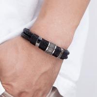 Pulsera De Cuero Genuino Con Diseño Clásico De Acero Inoxidable Para Hombres Estilo Especial Enredado De Cuero Y Acero Inoxidable Doble Capa 21cm - details 6