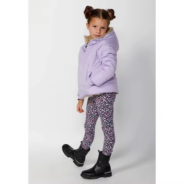 Koroshi Abrigo reversible de manga larga y cuello con capucha de pelo sintético para niña de color beige - 1