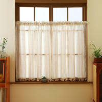 Cortina Corta De Lino Beige 1 Pieza Estilo Bohemio Japonés Para Ventanas Pequeñas Y Puertas Decoración Y Protección De La Privacidad - details 1