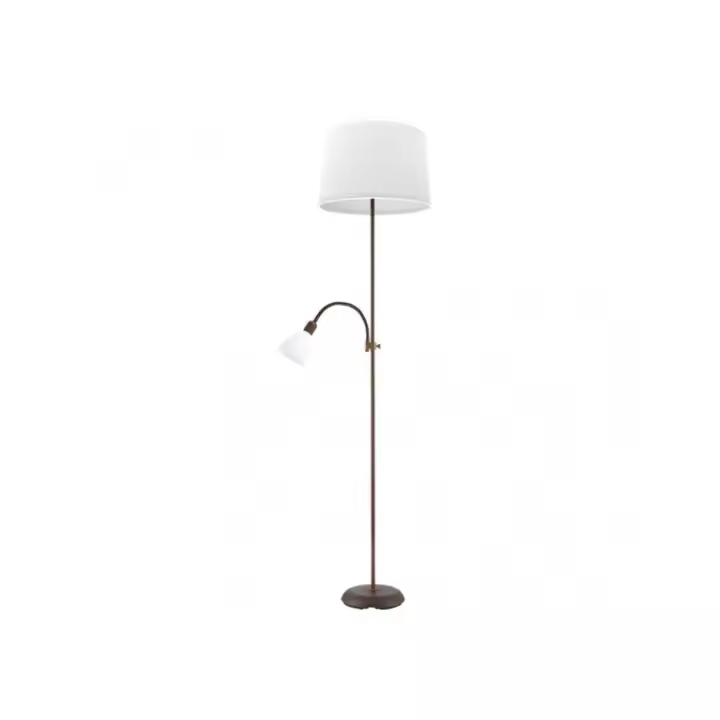 Fabrilamp - Pie De Salon Rilon 1xe27+1xe14 C/lector Marron  Pantalla Blanca 175,5x40x40 Cm - 1