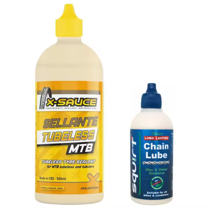 X- Sauce X-Sauce 500ml + Squirt 120ml - Potencia Tu Experiencia con el Lubricante de Cadena y el Sellante Tubeless - 1
